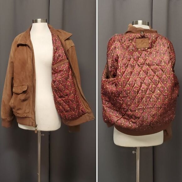 Vintage 90s y2k Hunt Club Aviator Bomber Insulated Brown Leather Jacket Large - Picture 3 of 7